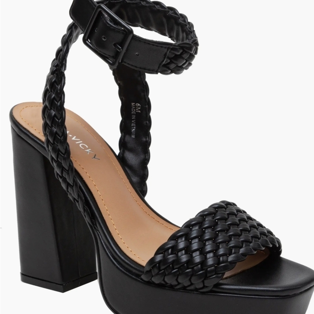 Vicky Black Braided Platform Heels